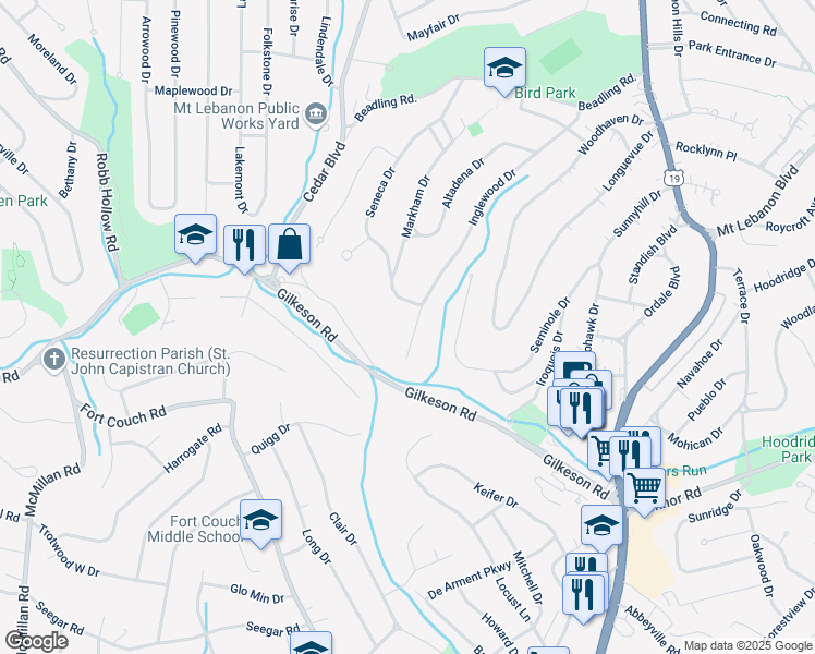 map of restaurants, bars, coffee shops, grocery stores, and more near 306 Inglewood Drive in Pittsburgh