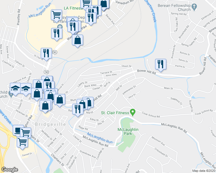 map of restaurants, bars, coffee shops, grocery stores, and more near 811 Bower Hill Road in Bridgeville