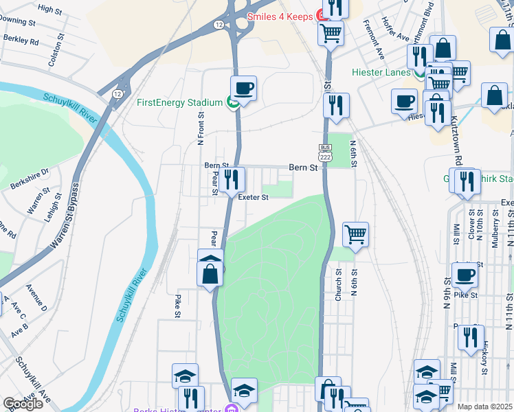 map of restaurants, bars, coffee shops, grocery stores, and more near 1620 North 3rd Street in Reading