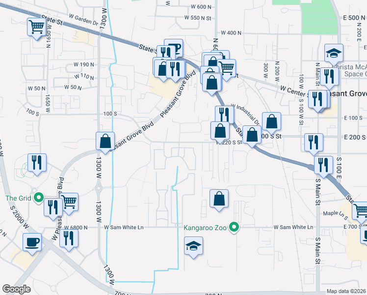 map of restaurants, bars, coffee shops, grocery stores, and more near 868 West 260 South in Pleasant Grove
