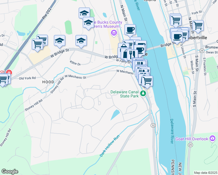 map of restaurants, bars, coffee shops, grocery stores, and more near 13 Smoke Rise in New Hope