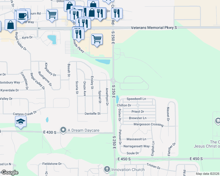 map of restaurants, bars, coffee shops, grocery stores, and more near 3965 Amethyst Dr in Lafayette