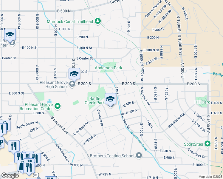map of restaurants, bars, coffee shops, grocery stores, and more near 254 South Cherry Hill Drive in Pleasant Grove