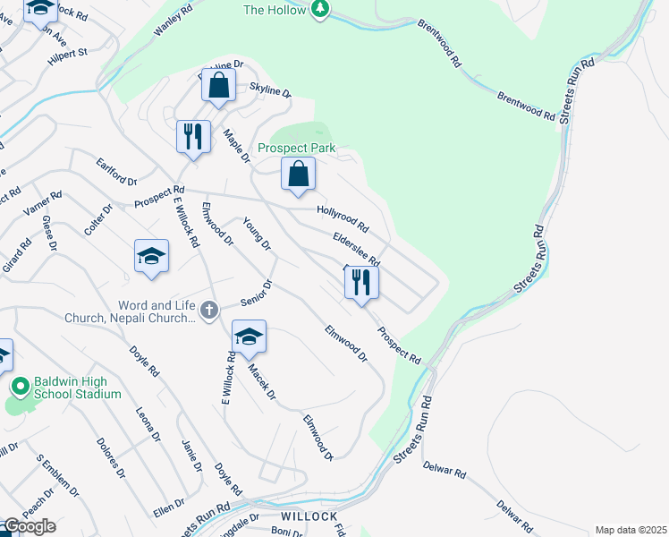 map of restaurants, bars, coffee shops, grocery stores, and more near 1644 Beryl Dr in Pittsburgh