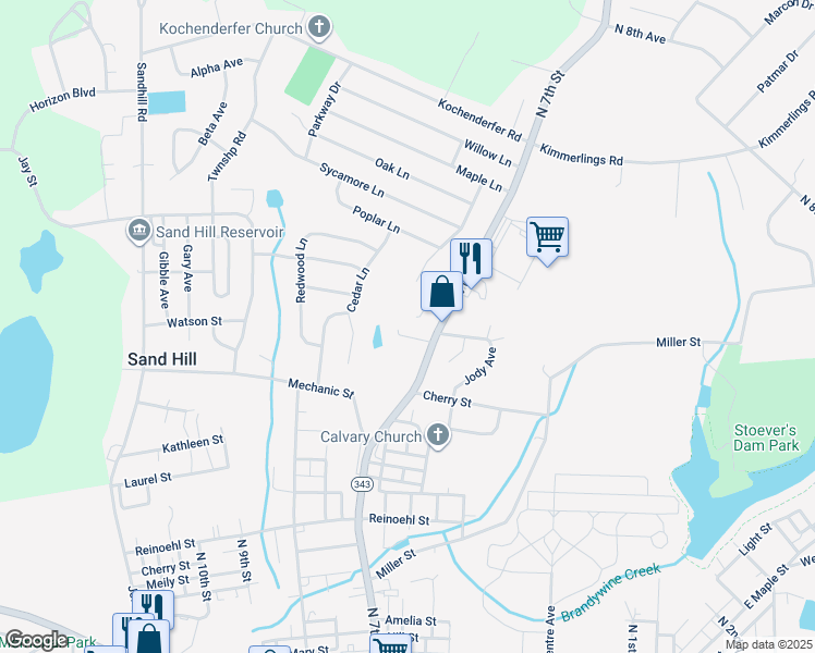 map of restaurants, bars, coffee shops, grocery stores, and more near 25 Hawk Lane in Lebanon