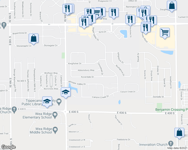 map of restaurants, bars, coffee shops, grocery stores, and more near 1922 Kyverdale Dr in Lafayette