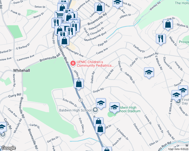 map of restaurants, bars, coffee shops, grocery stores, and more near 1000 Dallett Rd in Pittsburgh
