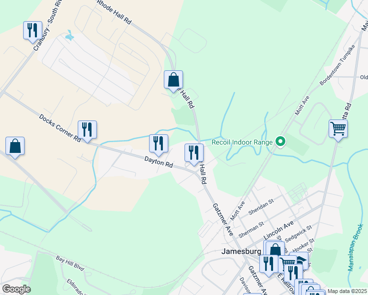 map of restaurants, bars, coffee shops, grocery stores, and more near 105 Colletti Court in Jamesburg