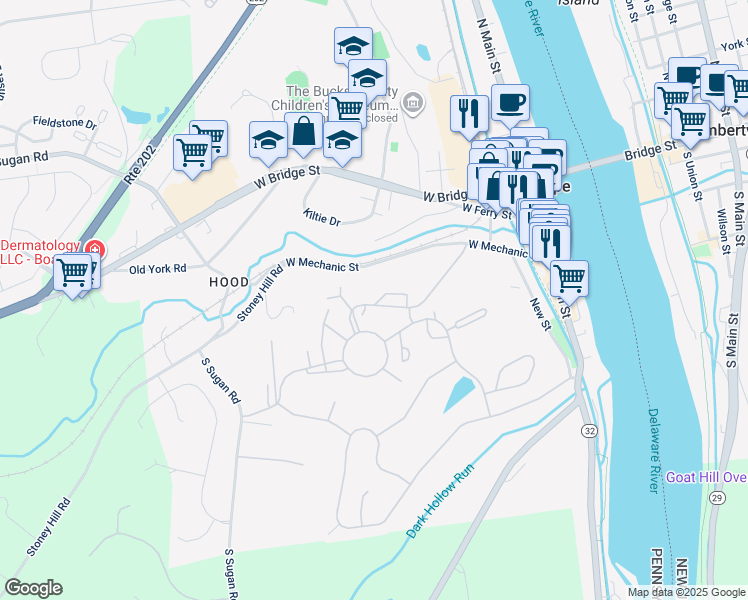 map of restaurants, bars, coffee shops, grocery stores, and more near 27 Arden Way in New Hope