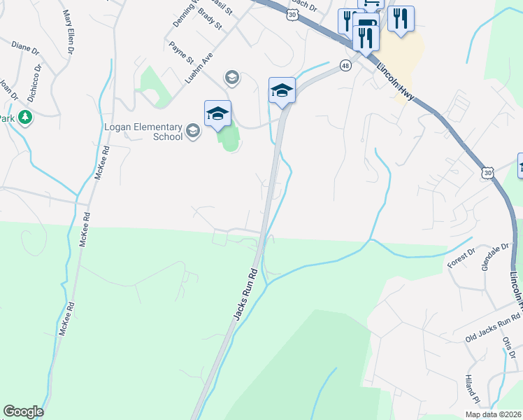 map of restaurants, bars, coffee shops, grocery stores, and more near 3329 Jacks Run Road in North Versailles