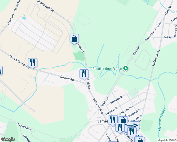 map of restaurants, bars, coffee shops, grocery stores, and more near 131 Rhode Hall Road in Monroe Township