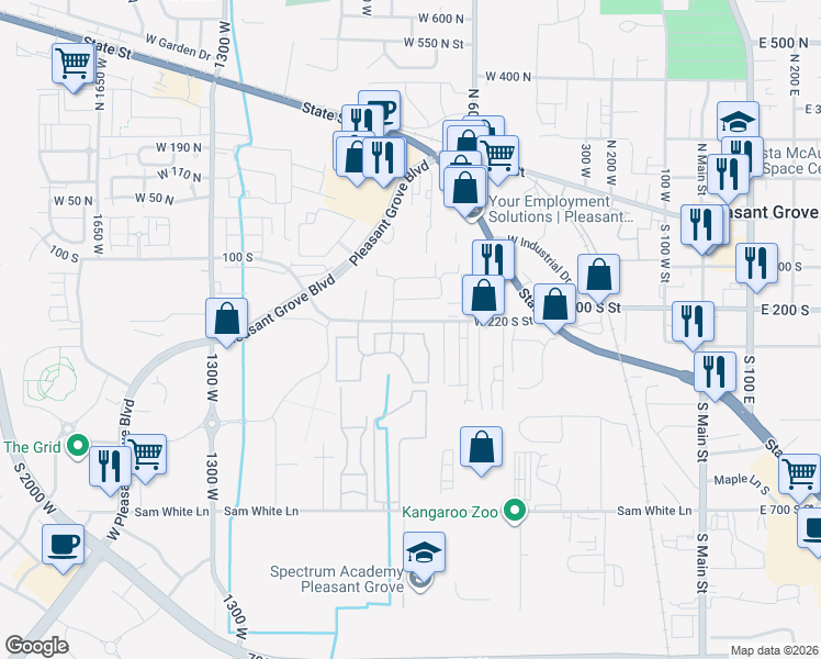 map of restaurants, bars, coffee shops, grocery stores, and more near 784 West 260 South in Pleasant Grove
