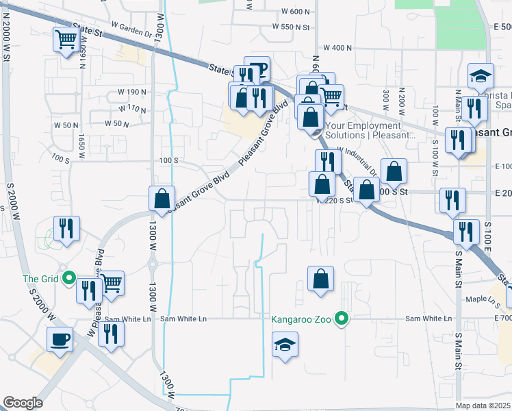 map of restaurants, bars, coffee shops, grocery stores, and more near 916 West 260 South in Pleasant Grove
