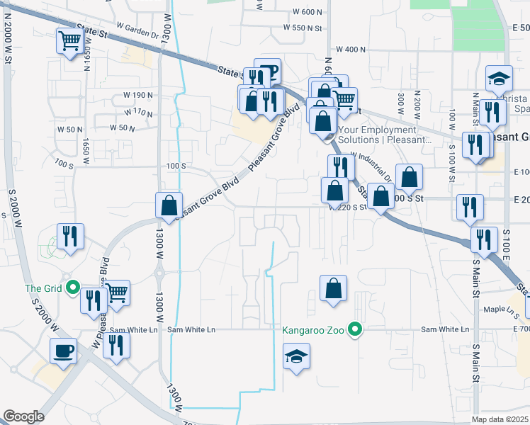 map of restaurants, bars, coffee shops, grocery stores, and more near 912 West 260 South in Pleasant Grove