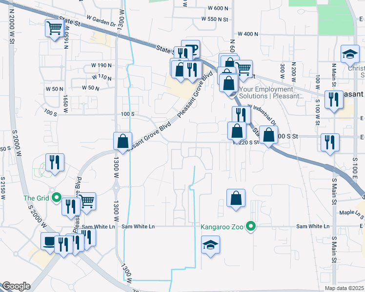 map of restaurants, bars, coffee shops, grocery stores, and more near 952 West 270 South in Pleasant Grove