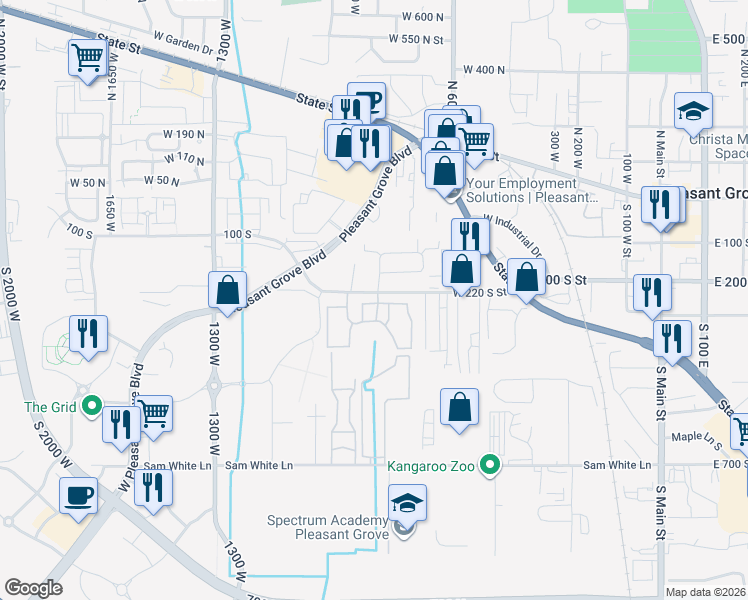 map of restaurants, bars, coffee shops, grocery stores, and more near 868 West 260 South in Pleasant Grove