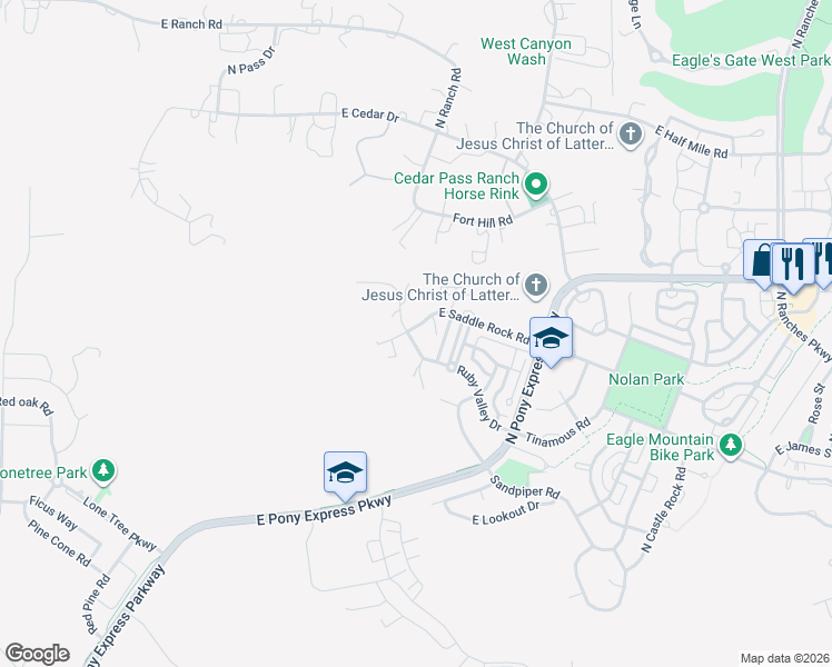 map of restaurants, bars, coffee shops, grocery stores, and more near 7892 Round Rock Circle in Eagle Mountain