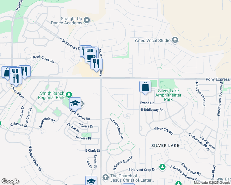 map of restaurants, bars, coffee shops, grocery stores, and more near 4269 East Golden Oak Lane in Eagle Mountain