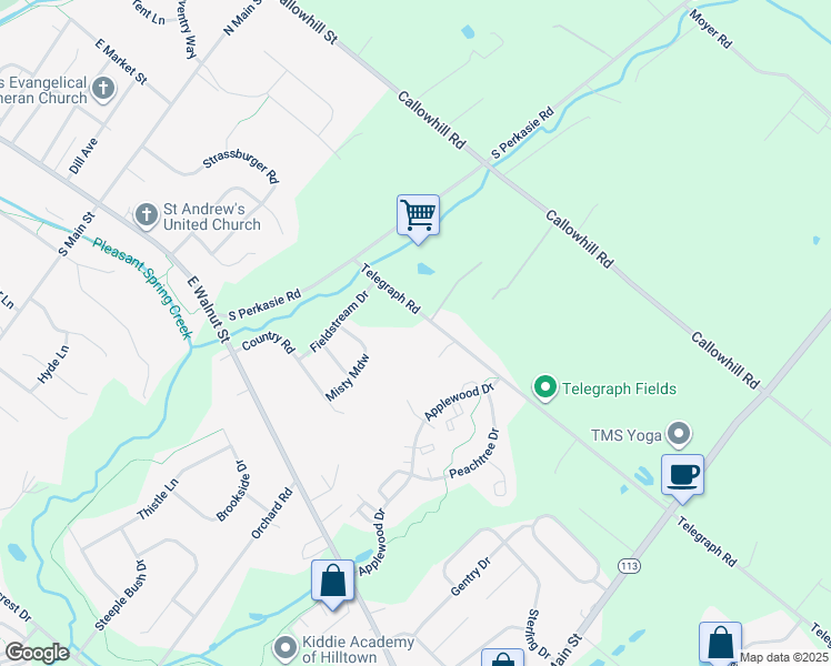 map of restaurants, bars, coffee shops, grocery stores, and more near 1224 Telegraph Road in Perkasie
