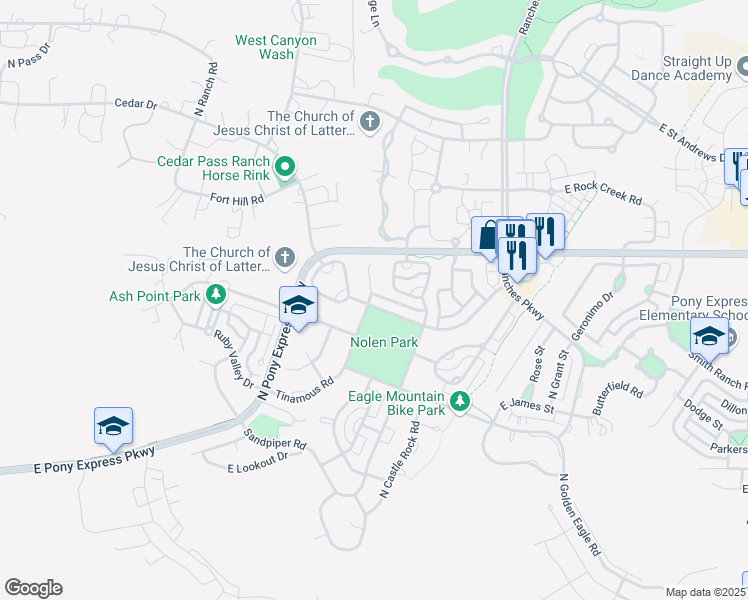 map of restaurants, bars, coffee shops, grocery stores, and more near 7898 Tinamous Road in Eagle Mountain
