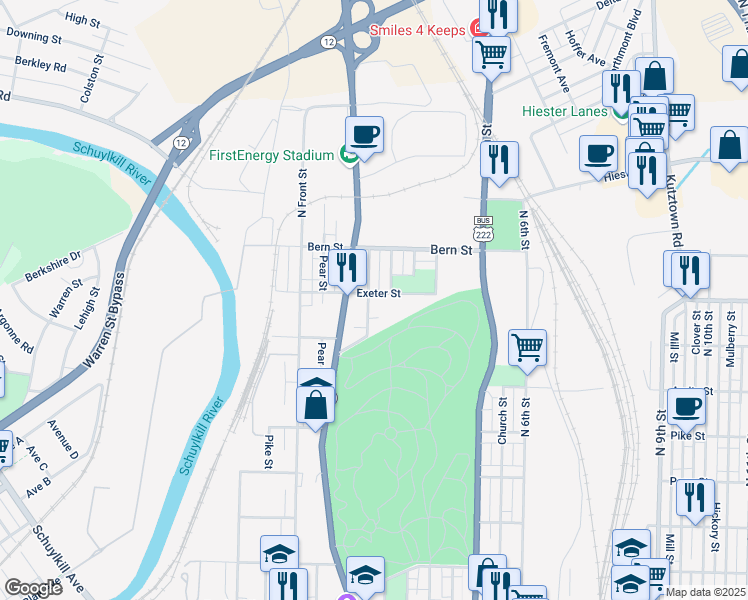 map of restaurants, bars, coffee shops, grocery stores, and more near 1620 North 3rd Street in Reading