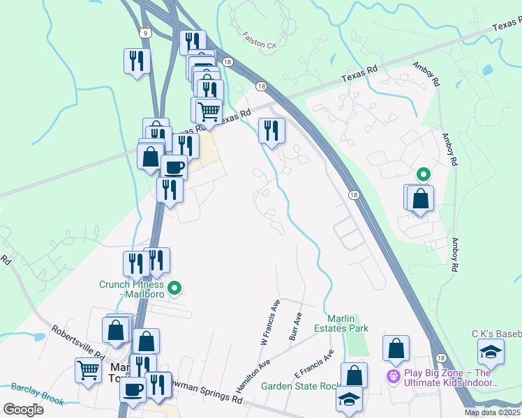map of restaurants, bars, coffee shops, grocery stores, and more near 993 Tarragon Court in Marlboro