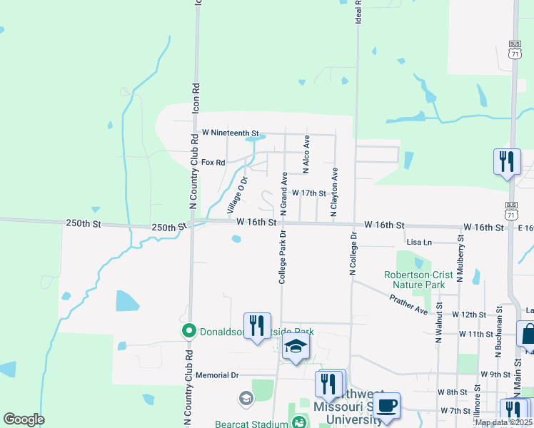 map of restaurants, bars, coffee shops, grocery stores, and more near 1201-1299 W 16th St in Maryville