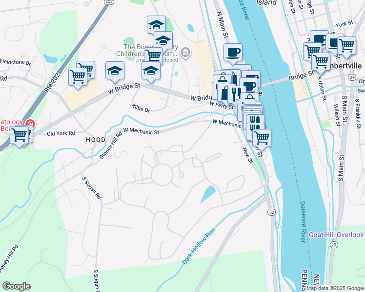 map of restaurants, bars, coffee shops, grocery stores, and more near 27 Arden Way in New Hope