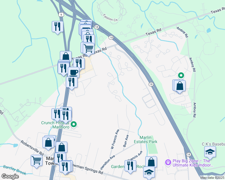 map of restaurants, bars, coffee shops, grocery stores, and more near 993 Tarragon Court in Marlboro