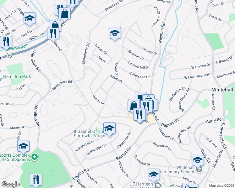 map of restaurants, bars, coffee shops, grocery stores, and more near 5115 Cherryvale Drive in Pittsburgh