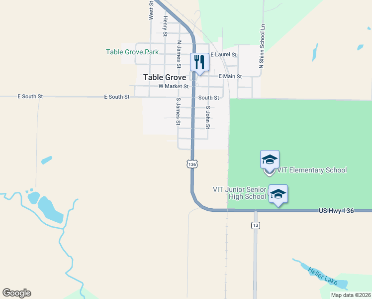 map of restaurants, bars, coffee shops, grocery stores, and more near South 5th Street in Table Grove