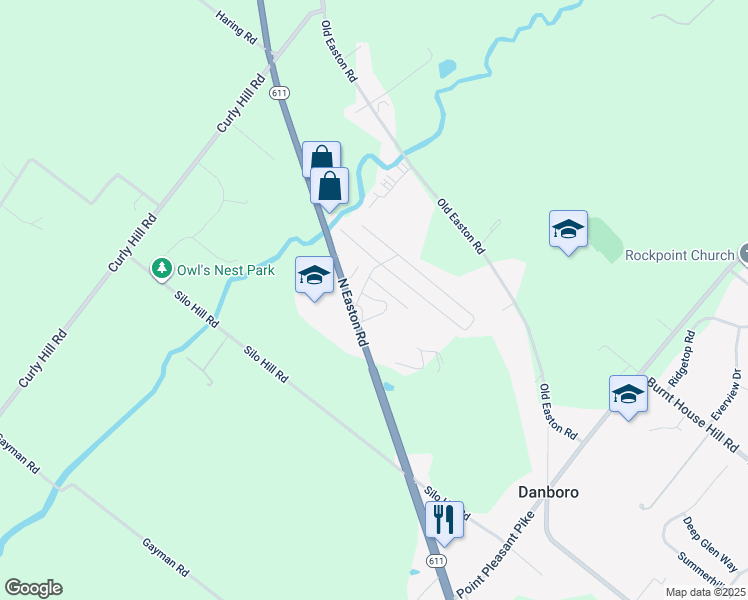 map of restaurants, bars, coffee shops, grocery stores, and more near 4390 Pear Drive in Doylestown