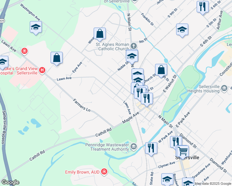 map of restaurants, bars, coffee shops, grocery stores, and more near in Chalfont