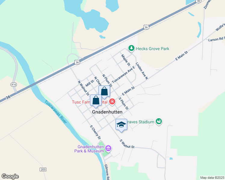map of restaurants, bars, coffee shops, grocery stores, and more near 131 Chestnut Street in Newcomerstown