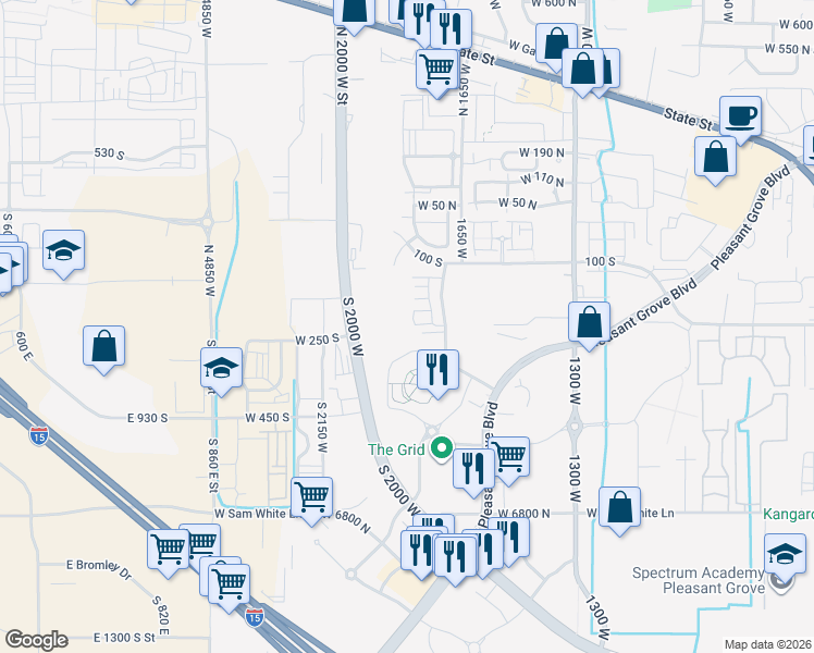 map of restaurants, bars, coffee shops, grocery stores, and more near 226 South 2000 West in Pleasant Grove