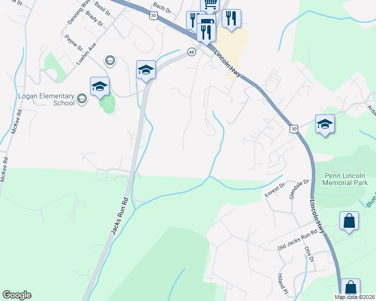 map of restaurants, bars, coffee shops, grocery stores, and more near 1141 Preston Drive in North Versailles
