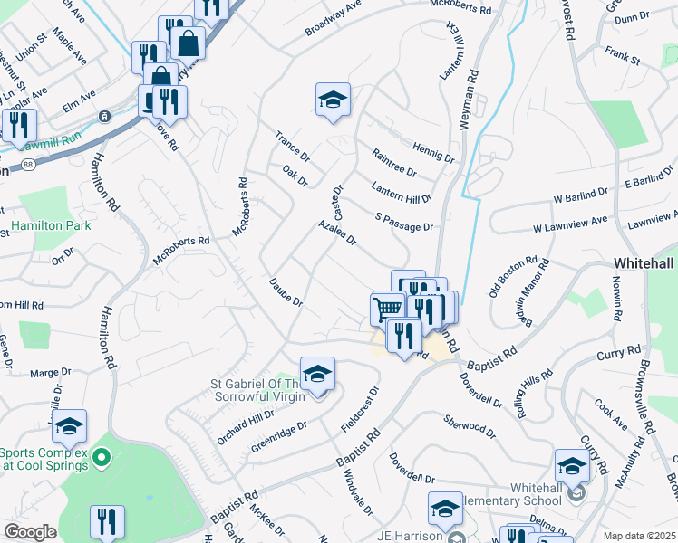 map of restaurants, bars, coffee shops, grocery stores, and more near 5115 Cherryvale Drive in Pittsburgh