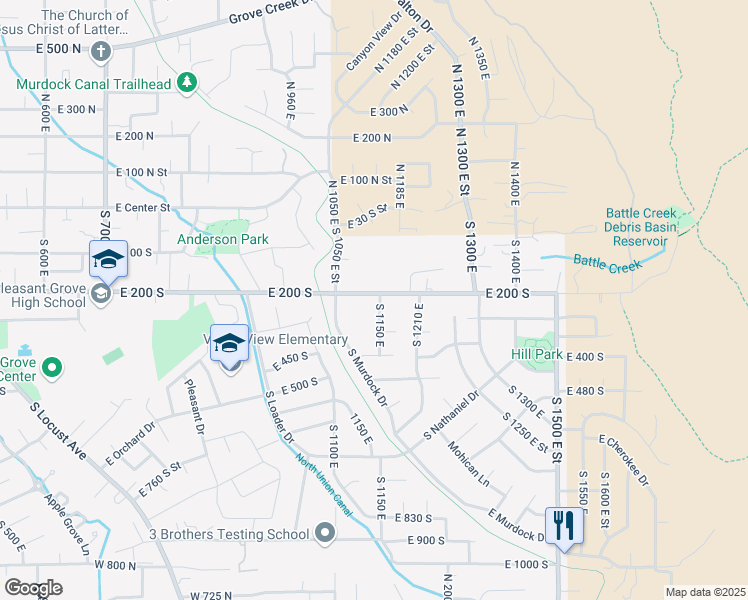 map of restaurants, bars, coffee shops, grocery stores, and more near 176 South 1150 East in Pleasant Grove
