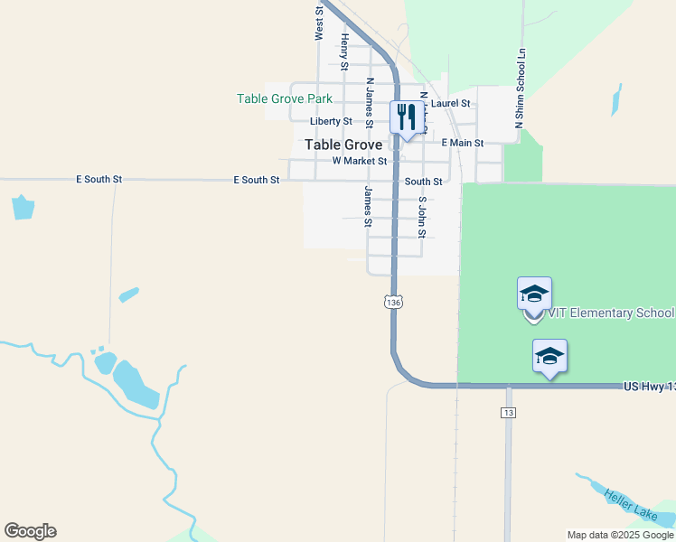 map of restaurants, bars, coffee shops, grocery stores, and more near 701 South James Street in Table Grove