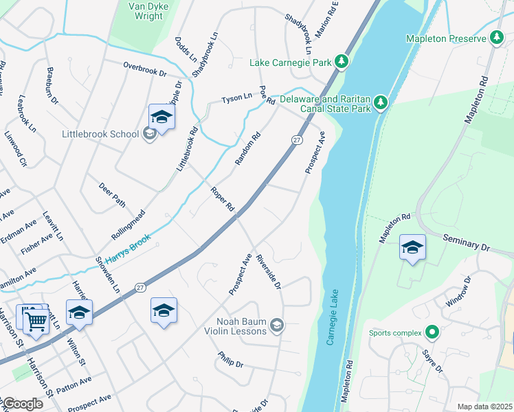 map of restaurants, bars, coffee shops, grocery stores, and more near 38 Evergreen Circle in Princeton
