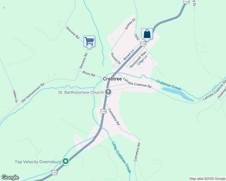map of restaurants, bars, coffee shops, grocery stores, and more near 2538 U.S. 119 in Crabtree