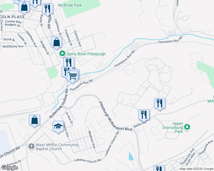 map of restaurants, bars, coffee shops, grocery stores, and more near 1020 Pittsburgh McKeesport Boulevard in West Mifflin