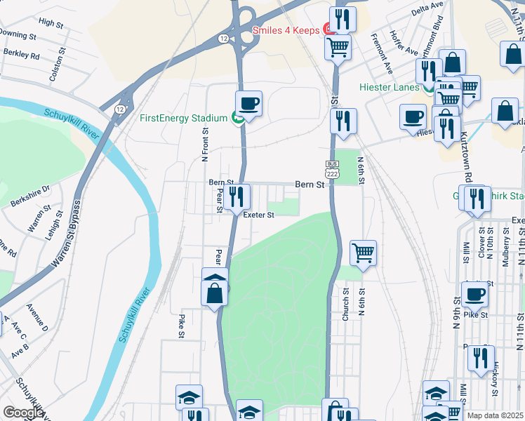 map of restaurants, bars, coffee shops, grocery stores, and more near 1620 North 3rd Street in Reading