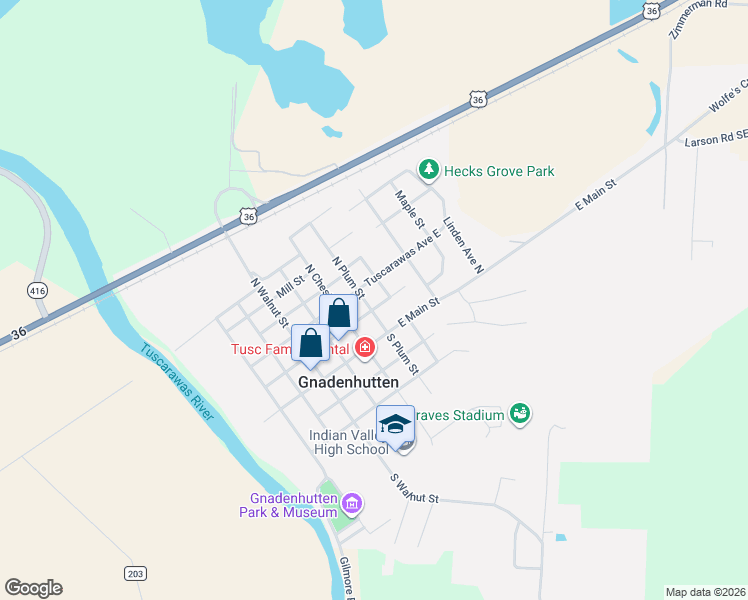 map of restaurants, bars, coffee shops, grocery stores, and more near 131 Chestnut Street in Newcomerstown