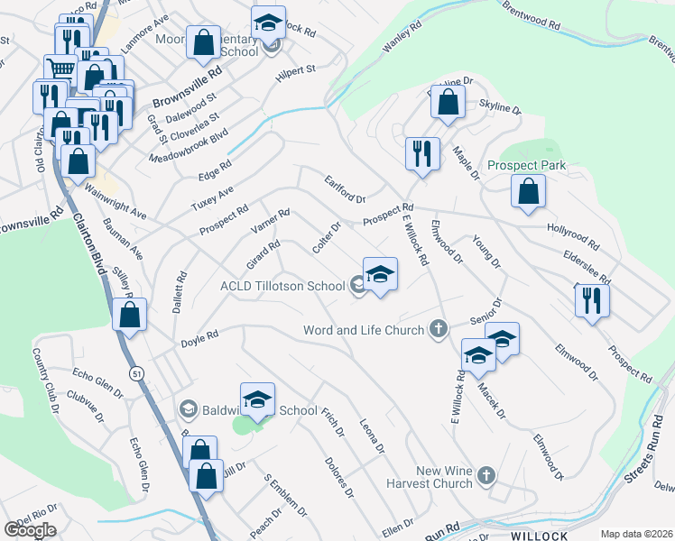 map of restaurants, bars, coffee shops, grocery stores, and more near 4844 Girard Road in Pittsburgh