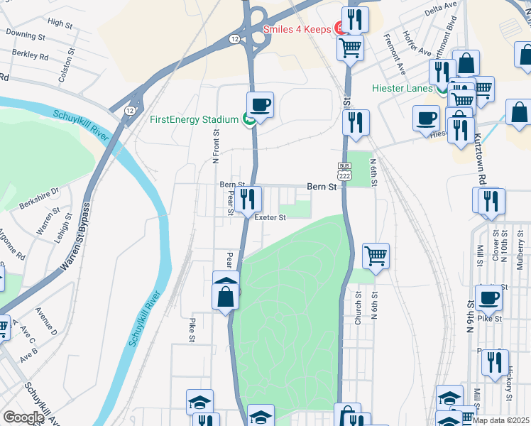 map of restaurants, bars, coffee shops, grocery stores, and more near 1620 North 3rd Street in Reading