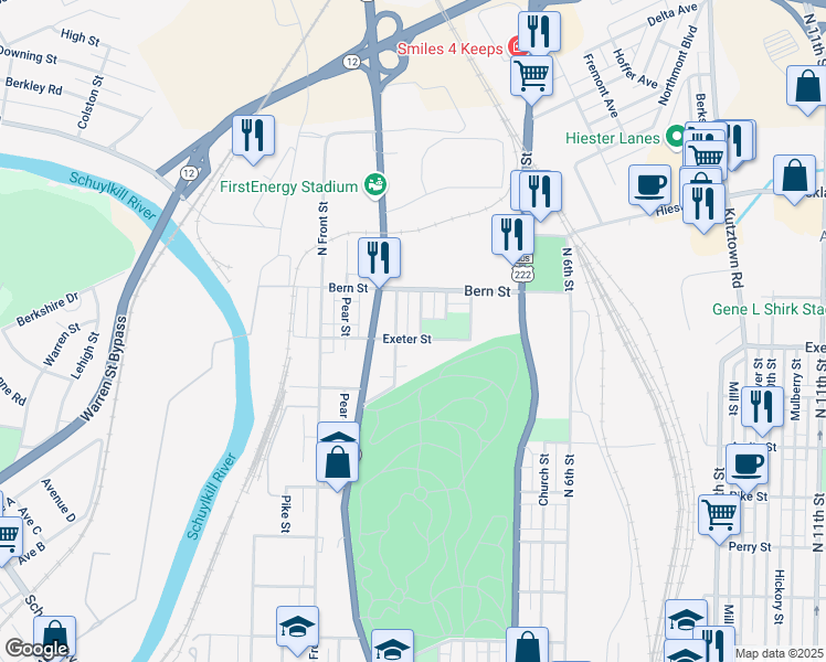 map of restaurants, bars, coffee shops, grocery stores, and more near 1620 North 3rd Street in Reading