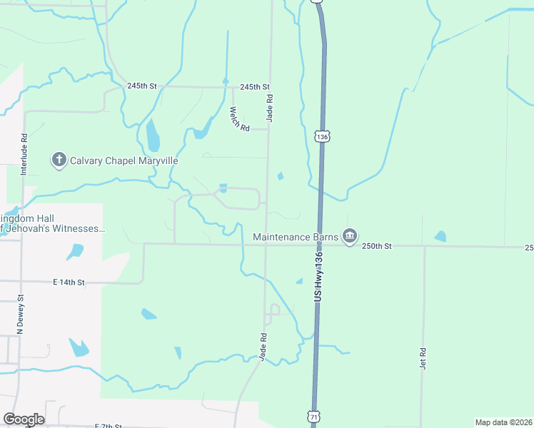 map of restaurants, bars, coffee shops, grocery stores, and more near 28000 249th Street in Maryville