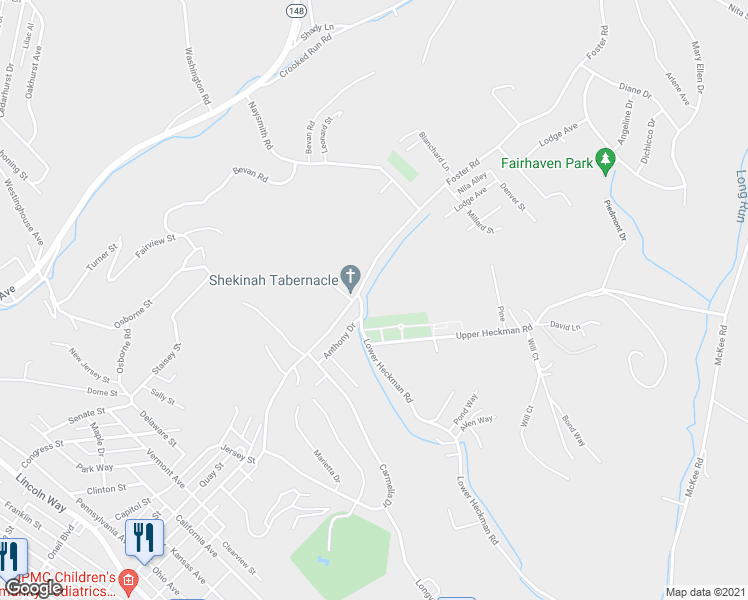 map of restaurants, bars, coffee shops, grocery stores, and more near 100 Heckman Road in North Versailles