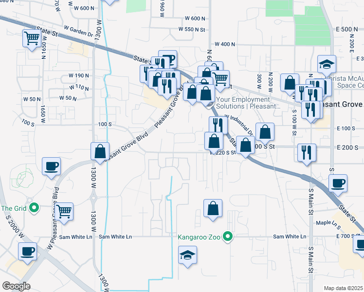 map of restaurants, bars, coffee shops, grocery stores, and more near 164 South 840 West in Pleasant Grove